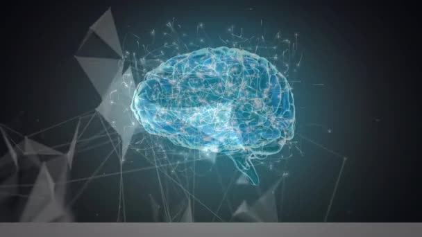 Animace Zářícího Lidského Mozku Spinning Plexus Síťových Připojení Modrém Pozadí — Stock video