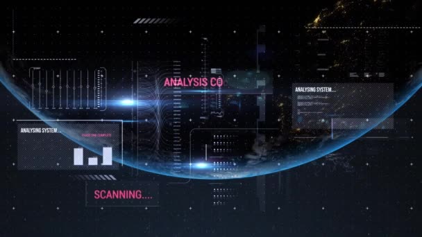 Animação Processamento Dados Financeiros Com Palavras Digitalização Análise Sobre Planeta — Vídeo de Stock
