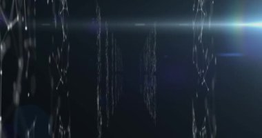 Mavi arkaplan ile bağlantı ağının üzerinde parlayan ışık noktasının dijital animasyonu. Küresel ağ ve bağlantı kavramı