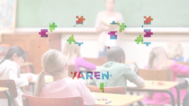 Cyfrowe Złożone Wideo Miesiąca Świadomości Autyzmu Nadziei Przeciwko Nauczycielom Uczniom — Wideo stockowe