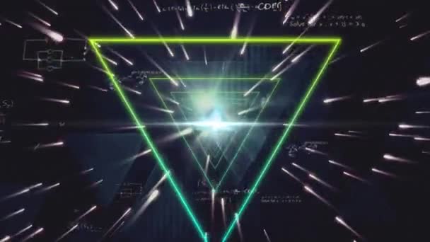 검은색 배경에서 반짝이는 삼각형이 방정식의 애니메이션 글로벌 디지털 — 비디오