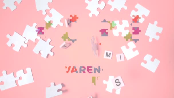 Digitální Animace Hope Autism Awareness Month Text Jigsaw Puzzle Pink — Stock video