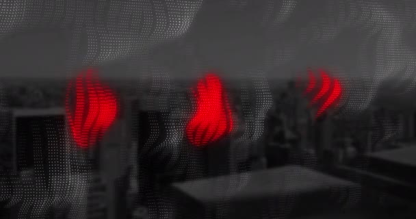 Animation Numérique Rouge Gris Ondes Numériques Déplaçant Contre Paysage Urbain — Video