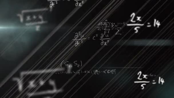 Animering Matematiska Ekvationer Flytande Svart Bakgrund Begreppet Vetenskap Forskning Och — Stockvideo