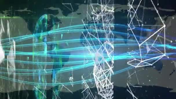 Animação Digital Rede Conexões Ponto Brilhante Luz Contra Mapa Mundo — Vídeo de Stock