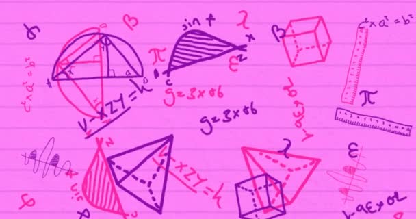 Animation Équations Mathématiques Dessins Formes Dans Carnet Rose Concept Science — Video