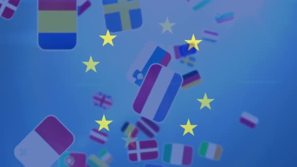 Animation Drapeau Union Européenne Avec Cercle Étoiles Jaunes Retournant Les — Video