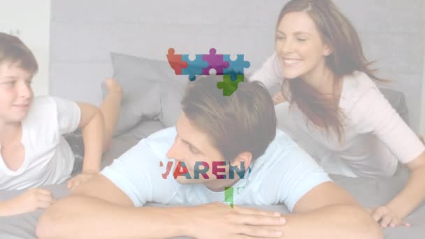 Vídeo Compuesto Digital Autism Awareness Month Texto Rompecabezas Formando Corazón — Vídeo de stock