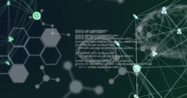 Цифровая Анимация Глобуса Цифровых Медицинских Икон Молекулярных Структур Над Обработкой — стоковое видео
