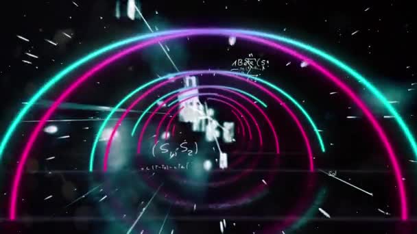 Animación Túnel Hecho Líneas Neón Azul Rosa Con Ecuaciones Matemáticas — Vídeos de Stock