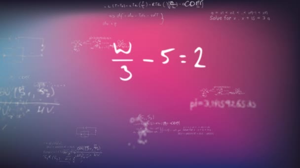 Animazione Equazioni Matematiche Che Galleggiano Sfondo Rosa Blu Scienza Ricerca — Video Stock