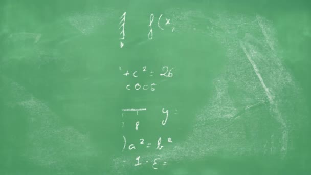 Animação Equações Matemáticas Que Aparecem Desprendem Quadro Negro Conceito Ciência — Vídeo de Stock