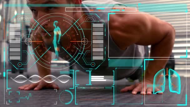 Vidéo Composite Numérique Interface Numérique Sportive Contre Homme Effectuant Exercice — Video