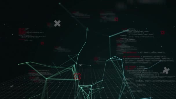 Animación Digital Red Conexiones Procesamiento Datos Sobre Fondo Negro Redes — Vídeo de stock