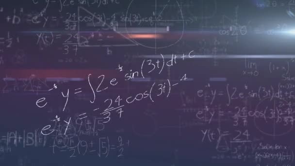 Animation Mathematischer Gleichungen Die Auf Blauem Hintergrund Schweben Wissenschaft Forschung — Stockvideo