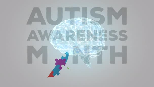 Vídeo Compuesto Digital Autism Awareness Month Texto Sobre Cerebro Digital — Vídeos de Stock