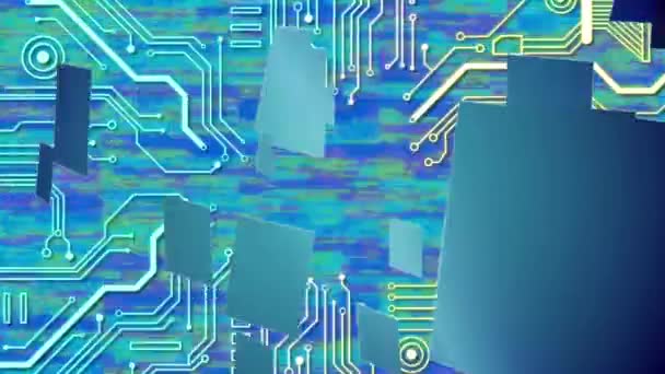 Digitale Animation Mehrerer Quadratischer Formen Die Ein Wolkensymbol Über Mikroprozessorverbindungen — Stockvideo