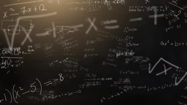 Анімація Математичних Рівнянь Плавають Чорному Тлі Наука Дослідження Концепція Глобальної — стокове відео