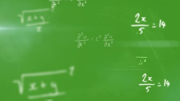 Animação Equações Matemáticas Flutuando Sobre Fundo Verde Conceito Ciência Pesquisa — Vídeo de Stock
