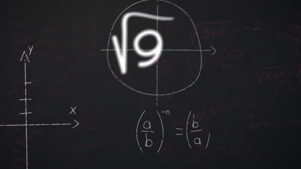 Animation Numérique Équations Mathématiques Diagrammes Formules Déplaçant Sur Fond Noir — Video