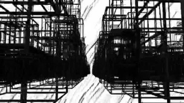 Beyaz zemin üzerinde siyah geometrik çizgiler olan kusursuz bir döngüde hipnotik hareket eden çoklu siyah ışık izlerinin animasyonu. Şekiller ve hareket konsepti dijital olarak oluşturuldu.