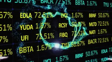 Parlayan ışık yolundaki borsa veri işlemesinin dijital animasyonu ve siyah arkaplana karşı üç boyutlu insan vücudu modeli. Küresel ekonomi borsa konsepti