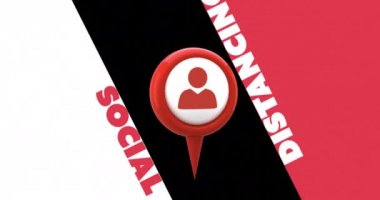 Kırmızı ve beyaza karşı Sosyal Mesafe metni üzerinde Profil simgesinin dijital animasyonu. Coronavirus Covid-19 salgın konsepti