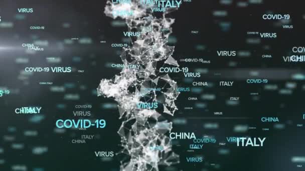 Animación Del Texto Virus Covid Extendiéndose Con Hebra Adn Giratoria — Vídeo de stock