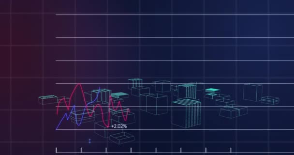 Animação Processamento Dados Financeiros Sobre Modelo Paisagem Urbana Segundo Plano — Vídeo de Stock