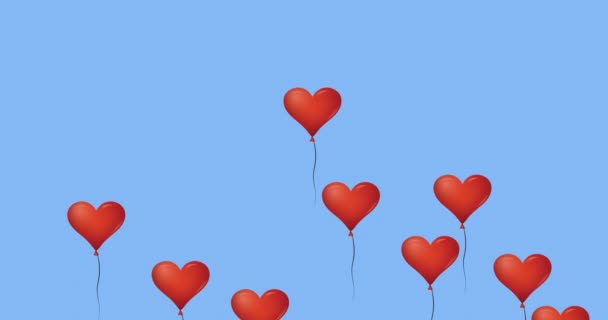 Animation Mehrerer Digitaler Roter Herzförmiger Luftballons Lieben Symbole Die Auf — Stockvideo