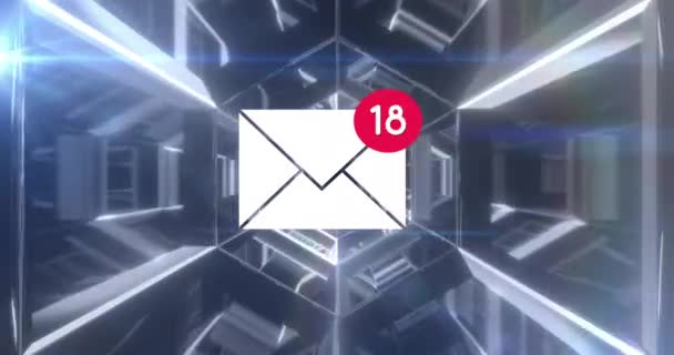 Animation Der Digitalen Schnittstelle Mit Mail Umschlagsymbol Mit Der Anzahl — Stockvideo