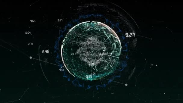 Cyfrowa Animacja Ścieżek Białego Światła Liczb Wychodzących Globów Sieci Połączeń — Wideo stockowe