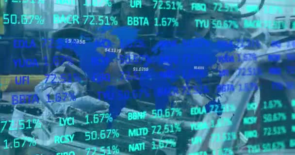 Animación Del Procesamiento Datos Financieros Través Del Mapa Del Mundo — Vídeos de Stock