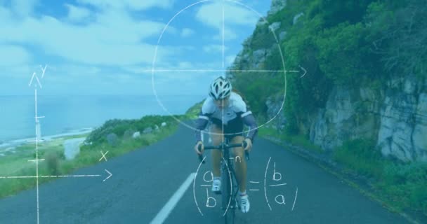 Animation Handgeschriebener Mathematischer Gleichungen Die Hintergrund Die Radfahrerin Erfassen Technologie — Stockvideo