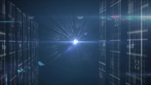 Digitale Animatie Van Lichtsporen Hele Wereld Draaiend Helder Lichtpuntje Gegevensverwerking — Stockvideo