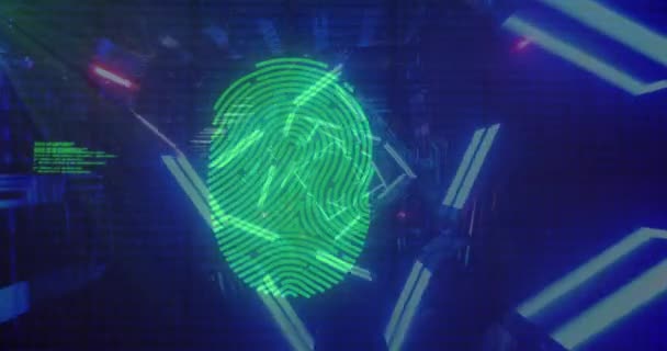 Animatie Van Digitale Interface Met Blauwe Groene Biometrische Vingerafdruk Scannen — Stockvideo