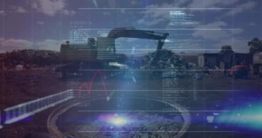 Finansal veri işleme istatistik kaydının animasyonu ve kentsel sanayi bölgesinde çalışan araçlar üzerine ikili kodlama. Küresel finans ekonomisi çevre kavramı dijital olarak oluşturulmuş görüntü.