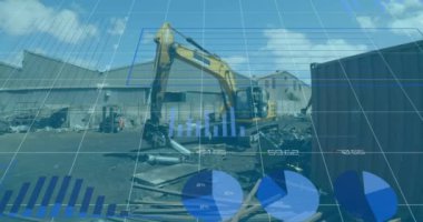 Şehir endüstrisinde çalışan yağmacı için finansal veri işleme istatistik kaydının animasyonu. Küresel finans ekonomisi çevre kavramı dijital olarak oluşturulmuş görüntü.