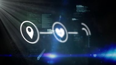 Mavi arkaplan ile veri işleme üzerine bağlantı simgelerinin dijital animasyonu. Küresel ağ oluşturma ve çevrimiçi güvenlik kavramı