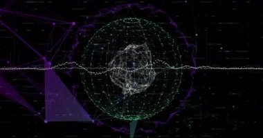 Plexus ağlarının dijital animasyonu, siyah arkaplana karşı Globe 'un bağlantı ağı üzerinde. Küresel ağ ve bağlantı kavramı