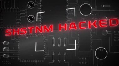 Sisteme sızan metinlerin dijital animasyonları siyah arkaplandaki mikroişlemci bağlantılarıyla karşılaştırılıyor. Dijital çevrimiçi güvenlik bilgisayarı kavramı