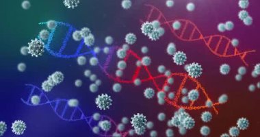 3 boyutlu Coronavirus Covid 19 hücrenin dönüşümlü DNA iplikçikleriyle yayılması. Dijital olarak üretilen küresel koronavirüs pandemik konsepti.