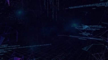 Bağlantılar ağının dijital animasyonu ve mavi arkaplan ile veri işleme. küresel ağ oluşturma ve çevrimiçi güvenlik kavramı