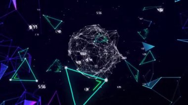 Plexus Ağı 'nın dijital animasyonu, siyah arkaplana karşı dünya üzerinde hareket ediyor. Küresel ağ ve bağlantı kavramı