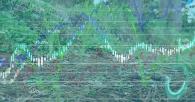 Finansal istatistiklerin arka planda bisiklet sürmesi üzerine olan animasyonu. Teknoloji dijital veri işleme konsepti dijital kompozit.