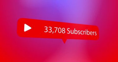 Okun kelime aboneleri ve numaraları ile animasyonu pembe ve kırmızı arka planda kırmızı konuşma baloncuğunda artıyor. Sosyal medya dijital arayüz konsepti dijital olarak oluşturulmuş görüntü.