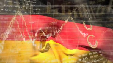 Almanya bayrağı dalgalanmasına karşı yapılan finansal veri işleme videosu. Küresel ekonomi ve finans kavramı