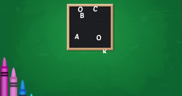 Animación Lápices Colores Formación Sobre Tabla Con Texto Back School — Vídeo de stock