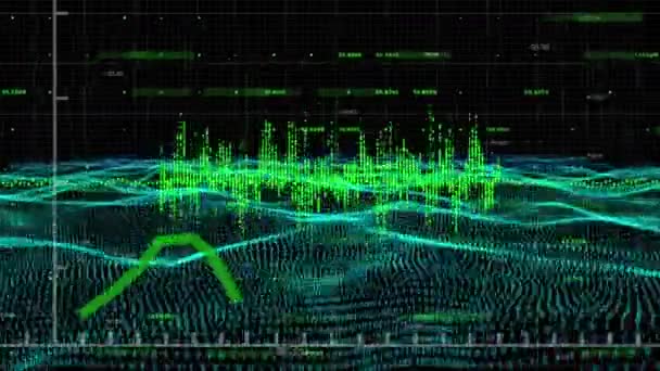 Animação Digital Processamento Dados Gráficos Verdes Que Movem Contra Ondas — Vídeo de Stock