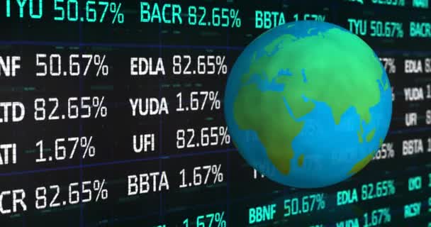 Animación Digital Del Globo Girando Sobre Procesamiento Datos Del Mercado — Vídeos de Stock